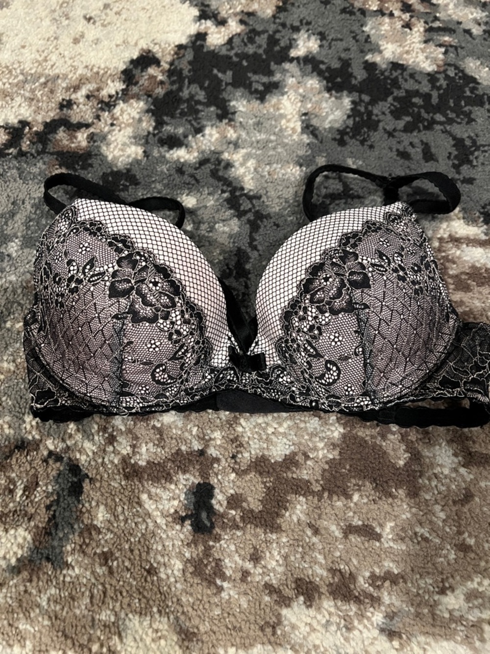 Victoria's Secret Black Lace Push-Up Bra with Nude Lining
